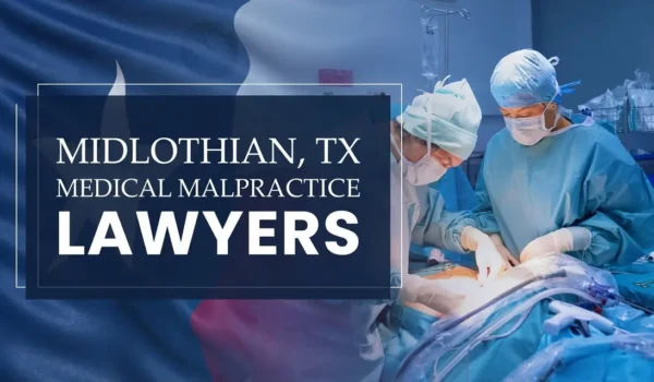 La bandera del Estado de Texas se mezcla con un entorno sanitario de Midlothian en el que se ha producido una negligencia médica, lo que representa la necesidad de que los abogados especializados en negligencias médicas ayuden a los pacientes perjudicados por los profesionales médicos y los centros sanitarios.