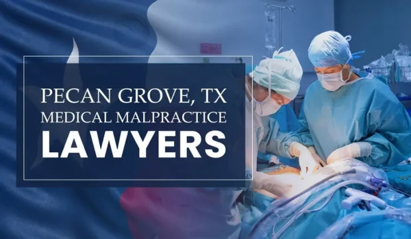 The State flag of Texas blending into a healthcare setting in Pecan Grove where medical negligence has occurred, depicting the need for Medical Malpractice Lawyers to help patients harmed by medical professionals and healthcare facilities.