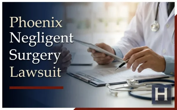 Un médico de Phoenix revisa documentos médicos y le explica a un abogado los posibles problemas relacionados con una cirugía negligente.