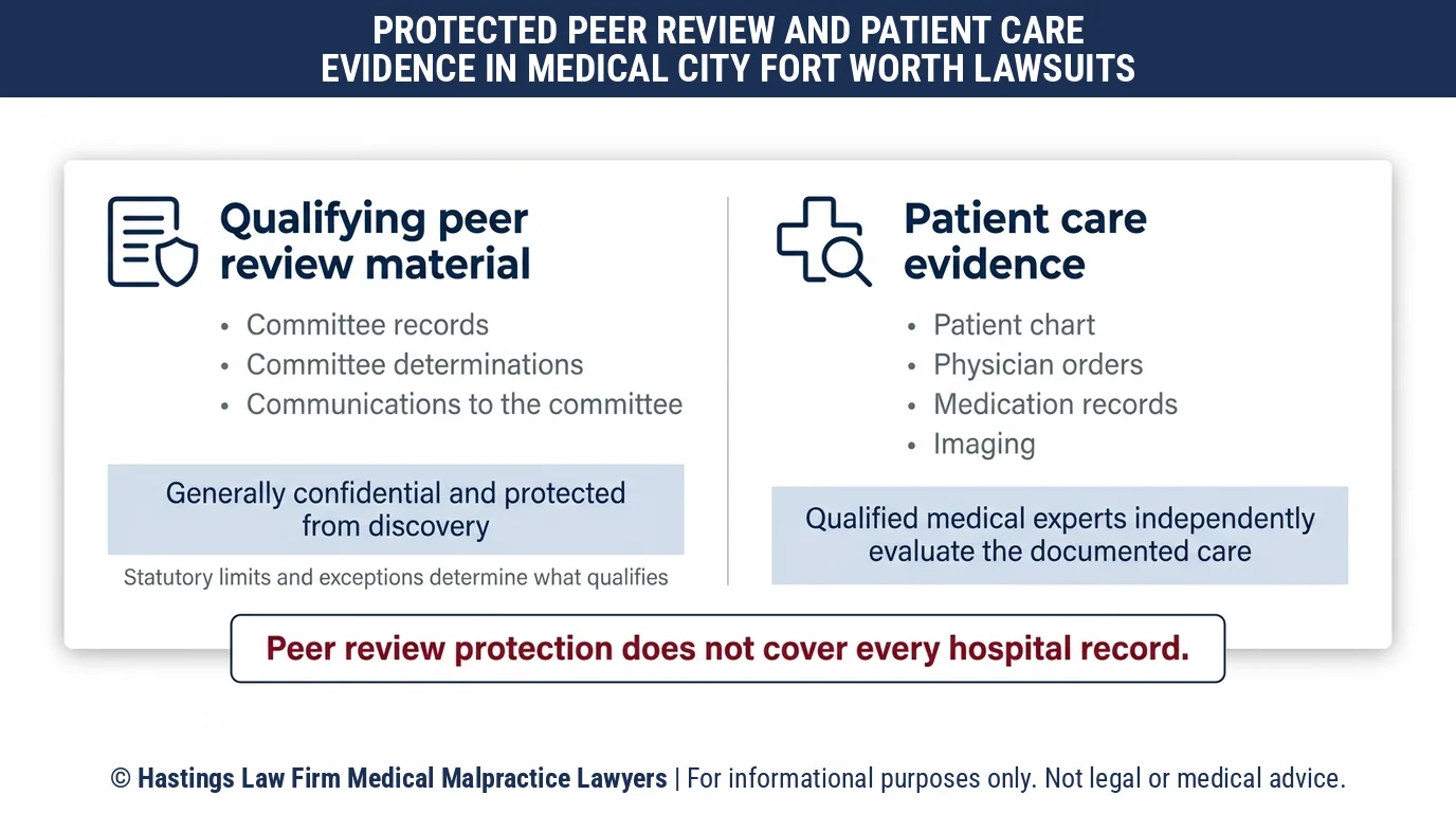Does peer review confidentiality stop a hospital negligence lawyer from proving a case against Medical City Fort Worth Hospital.
