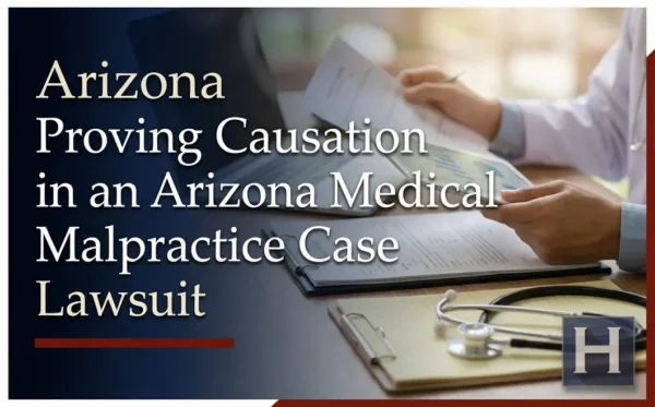 A medical professional reviews documents and charts on a desk with a stethoscope, illustrating the complexities an Arizona medical malpractice lawyer faces when proving causation.