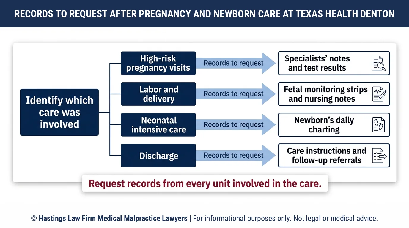 Which medical records should a family get from Texas Health Presbyterian Hospital Denton before calling a hospital malpractice attorney.