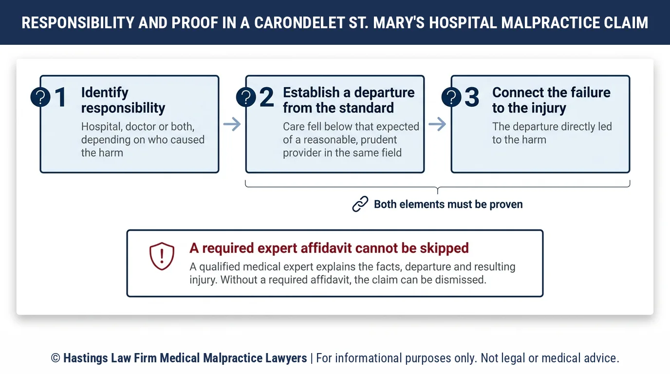 How does a hospital malpractice attorney prove a claim against Carondelet St. Mary's Hospital in Arizona.