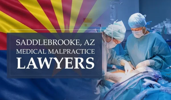 The State flag of Arizona blending into a healthcare setting in Saddlebrooke where medical negligence has occurred, depicting the need for Medical Malpractice Lawyers to help patients harmed by medical professionals and healthcare facilities.