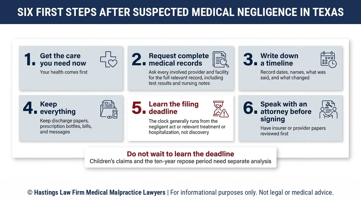Which steps help you prove medical malpractice in Texas right after a doctor's mistake hurts you.