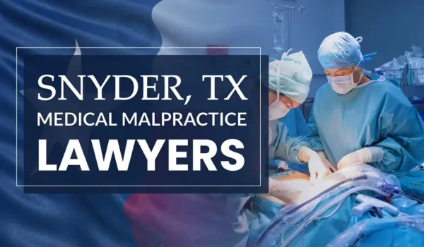 The State flag of Texas blending into a healthcare setting in Snyder where medical negligence has occurred, depicting the need for Medical Malpractice Lawyers to help patients harmed by medical professionals and healthcare facilities.