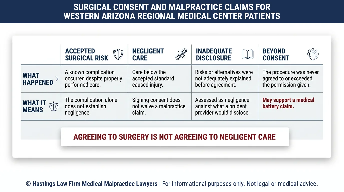 Does signing a surgical consent form at Western Arizona Regional Medical Center stop a hospital negligence lawyer from bringing my claim.