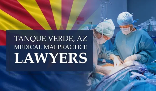 The State flag of Arizona blending into a healthcare setting in Tanque Verde where medical negligence has occurred, depicting the need for Medical Malpractice Lawyers to help patients harmed by medical professionals and healthcare facilities.