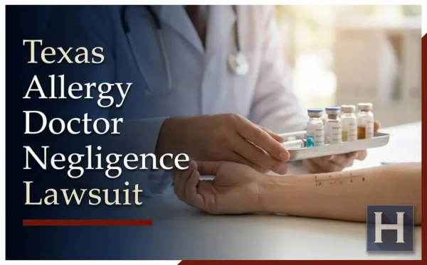 Un médico con bata blanca sostiene una bandeja de viales para pruebas de alergia sobre el brazo de un paciente, lo que ilustra la preocupación por una posible Texas Negligencia de un médico especialista en alergias que requiere un abogado.