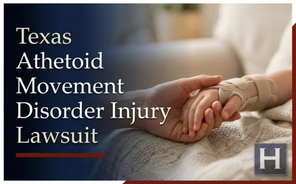 An adult's hand supports a child's braced wrist, illustrating the advocacy of a Texas lawyer for Athetoid Movement Disorder Injury cases.