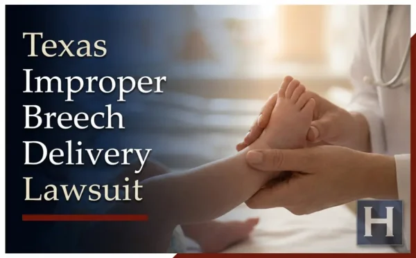 A doctor gently holds a baby's foot in Texas, underscoring questions parents may have about improper breech delivery, making an experienced lawyer essential.