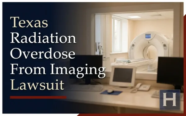 A medical imaging room with a CT scanner and a control desk underscores the work of a Texas lawyer for those affected by Radiation Overdose From Imaging.