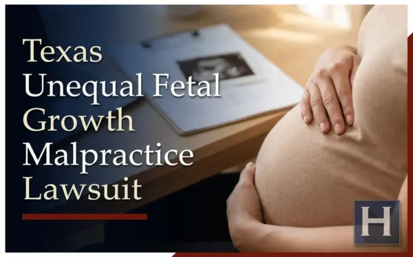 A pregnant woman cradles her belly, an ultrasound visible on a clipboard, underscoring the importance of a Texas Unequal Fetal Growth Malpractice lawyer.
