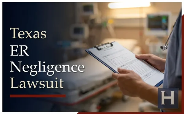 Un profesional de la salud vestido con ropa quirúrgica sostiene una carpeta con un formulario en una sala de urgencias, lo que ilustra el trabajo de un abogado especializado en negligencia médica de Texas ER.