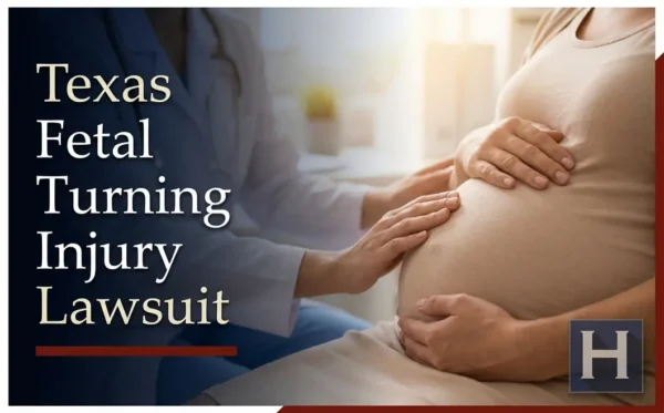 A doctor's hand gently rests on a pregnant woman's belly, illustrating concerns for families seeking a Texas Fetal Turning Injury lawyer.