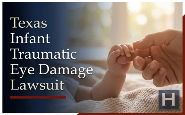 A parent's hand gently holds a baby's finger, illustrating the need for a best Texas lawyer in cases of Infant Traumatic Eye Damage.