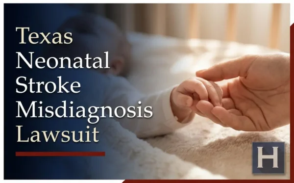 An adult's hand gently holds a baby's tiny hand, underscoring the need for a Texas Neonatal Stroke Misdiagnosis lawyer.