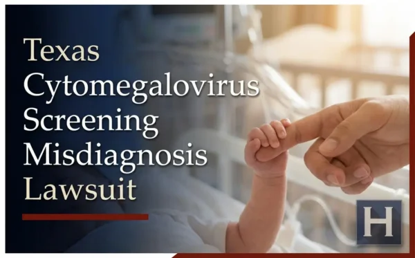An adult's finger gently comforts a baby's hand in a medical environment, reflecting the critical need for a Texas lawyer handling Cytomegalovirus Screening Misdiagnosis cases.
