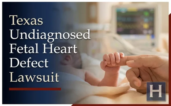 A newborn baby's hand holds an adult's finger in a Texas medical setting, illustrating the needs families may have for an Undiagnosed Fetal Heart Defect lawyer.