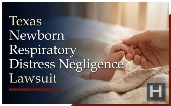A parent's hand gently holds a newborn baby's tiny hand, underscoring the sensitive nature of Texas Newborn Respiratory Distress Negligence cases for a lawyer.