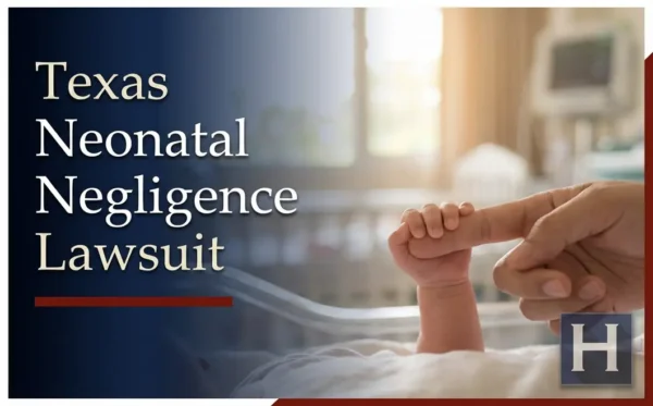 A newborn's tiny hand holds an adult's finger in a hospital room, illustrating concerns about Texas Neonatal Negligence and the need for a lawyer.