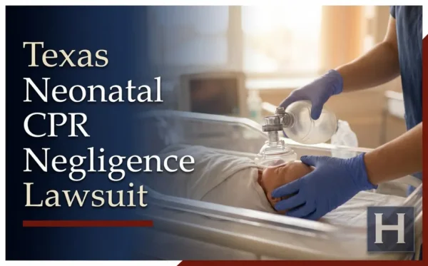 A healthcare professional performing CPR on a newborn in a bright Texas hospital, illustrating potential Neonatal CPR Negligence a lawyer can review.
