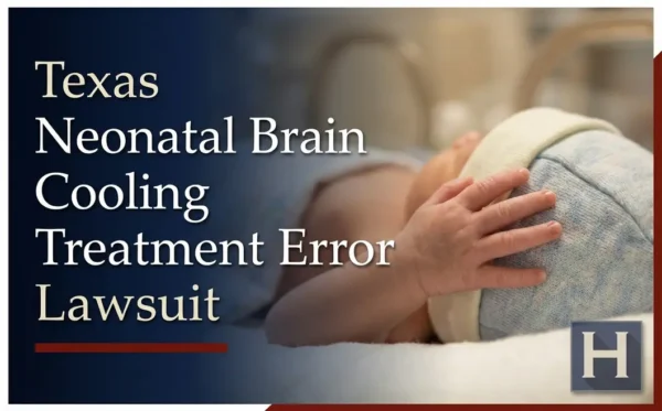A baby rests in a medical setting, highlighting how a Texas Neonatal Brain Cooling Treatment Error lawyer helps families with potential errors.