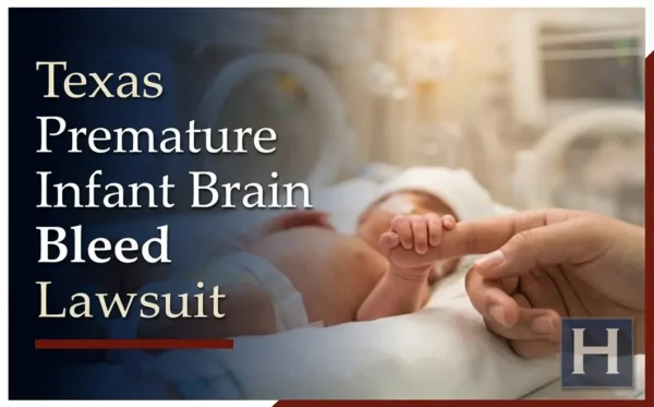 An adult's hand comforts a premature infant in a Texas hospital, illustrating concerns for families seeking a Premature Infant Brain Bleed lawyer due to potential medical malpractice.