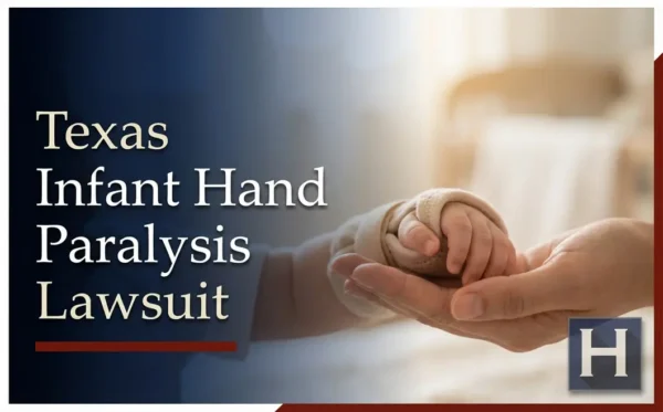An adult's hand gently holds a baby's tiny hand, underscoring concerns about potential Infant Hand Paralysis, a key focus for a Texas lawyer.