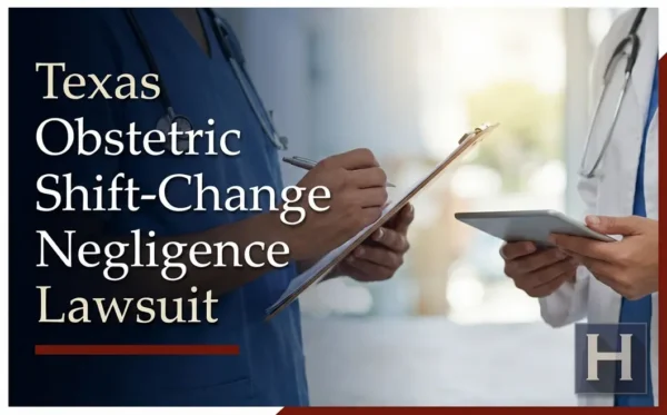 Two medical professionals, one writing on a clipboard and another holding a tablet, are seen in a hospital setting, illustrating how a Texas Obstetric Shift-Change Negligence lawyer can address concerns about patient care.