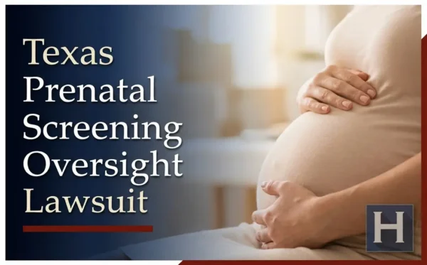 A pregnant woman gently cradles her belly, reflecting concerns that a Texas Prenatal Screening Oversight lawyer addresses.