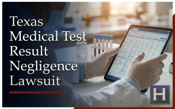 A person in a lab coat and gloves reviews medical test results on a tablet in a laboratory, reflecting concerns about Texas Medical Test Result Negligence with a lawyer.