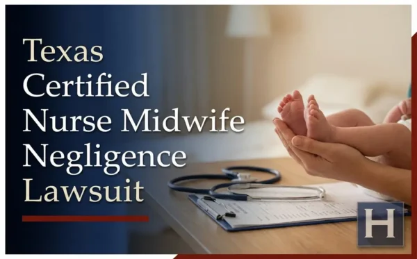 A medical professional's hands gently cradle a baby's feet, alongside a stethoscope and medical documents, illustrating the concerns a Texas Certified Nurse Midwife Negligence lawyer addresses regarding care.