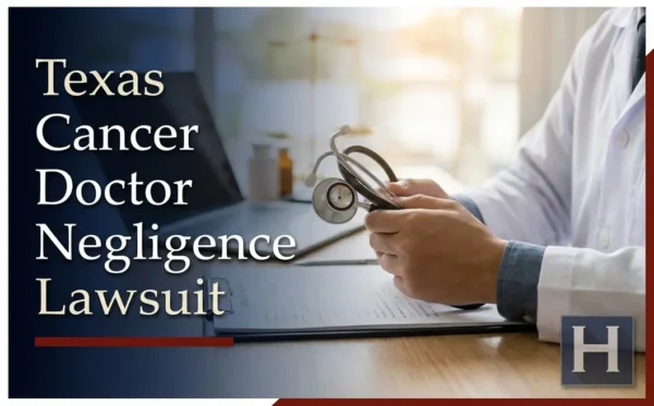 Un médico con bata blanca sostiene un estetoscopio sobre la documentación de un paciente, ilustrando las dudas de un abogado sobre una posible negligencia médica en un caso de cáncer Texas.
