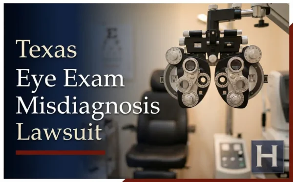Una sala de examen oftalmológico profesional equipada con un foróptero y un sillón para pacientes, que pone de relieve los servicios jurídicos de un abogado especializado en casos de diagnóstico erróneo en exámenes oftalmológicos de Texas.