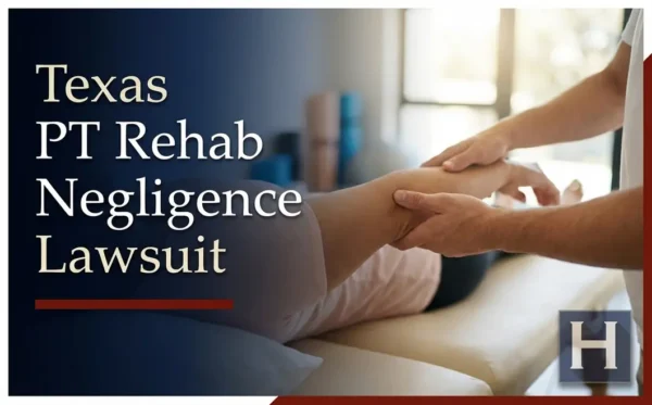 A physical therapist manipulates a patient's leg on an exam table, reflecting concerns for a Texas PT Rehab Negligence lawyer.