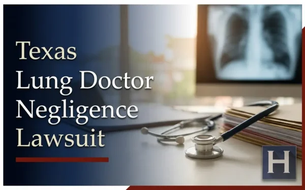 En un consultorio médico se muestra un estetoscopio, expedientes de pacientes y una radiografía de pulmón en una pantalla, lo que refleja las preocupaciones que un abogado de Texas Negligencia del médico de pulmón puede investigar.