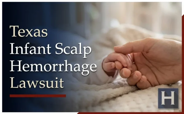 A baby's tiny hand grasps an adult's finger, highlighting a Texas Infant Scalp Hemorrhage lawyer's support for families with potential injury concerns.