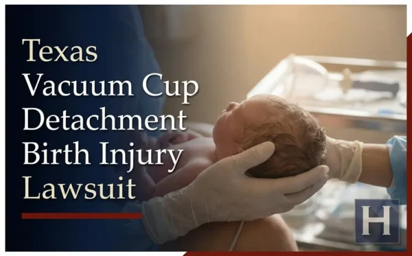 A medical professional in scrubs and gloves gently holds a newborn baby, highlighting potential issues that a Texas Vacuum Cup Detachment Birth Injury lawyer addresses.