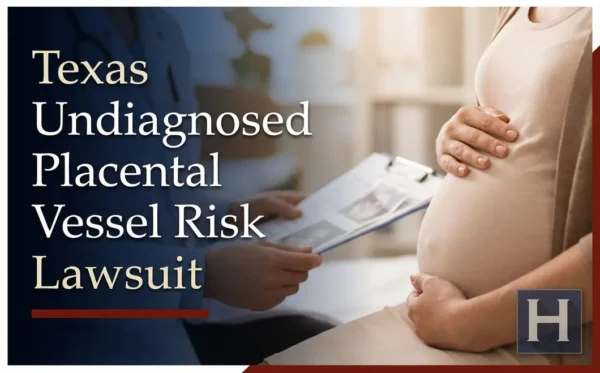 A medical professional reviews a chart for a pregnant woman in Texas, underscoring the importance of an Undiagnosed Placental Vessel Risk lawyer.