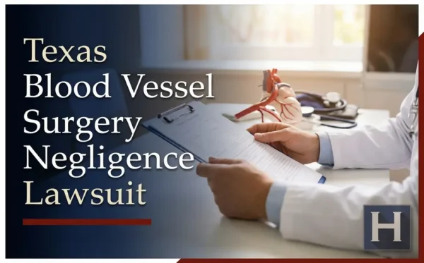 Un médico revisa documentos médicos en un consultorio luminoso en el que se ve un modelo de corazón, lo que ilustra un posible caso de negligencia en una cirugía de vasos sanguíneos Texas que requiere de un abogado con experiencia.