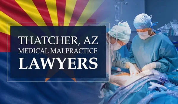 The State flag of Arizona blending into a healthcare setting in Thatcher where medical negligence has occurred, depicting the need for Medical Malpractice Lawyers to help patients harmed by medical professionals and healthcare facilities.