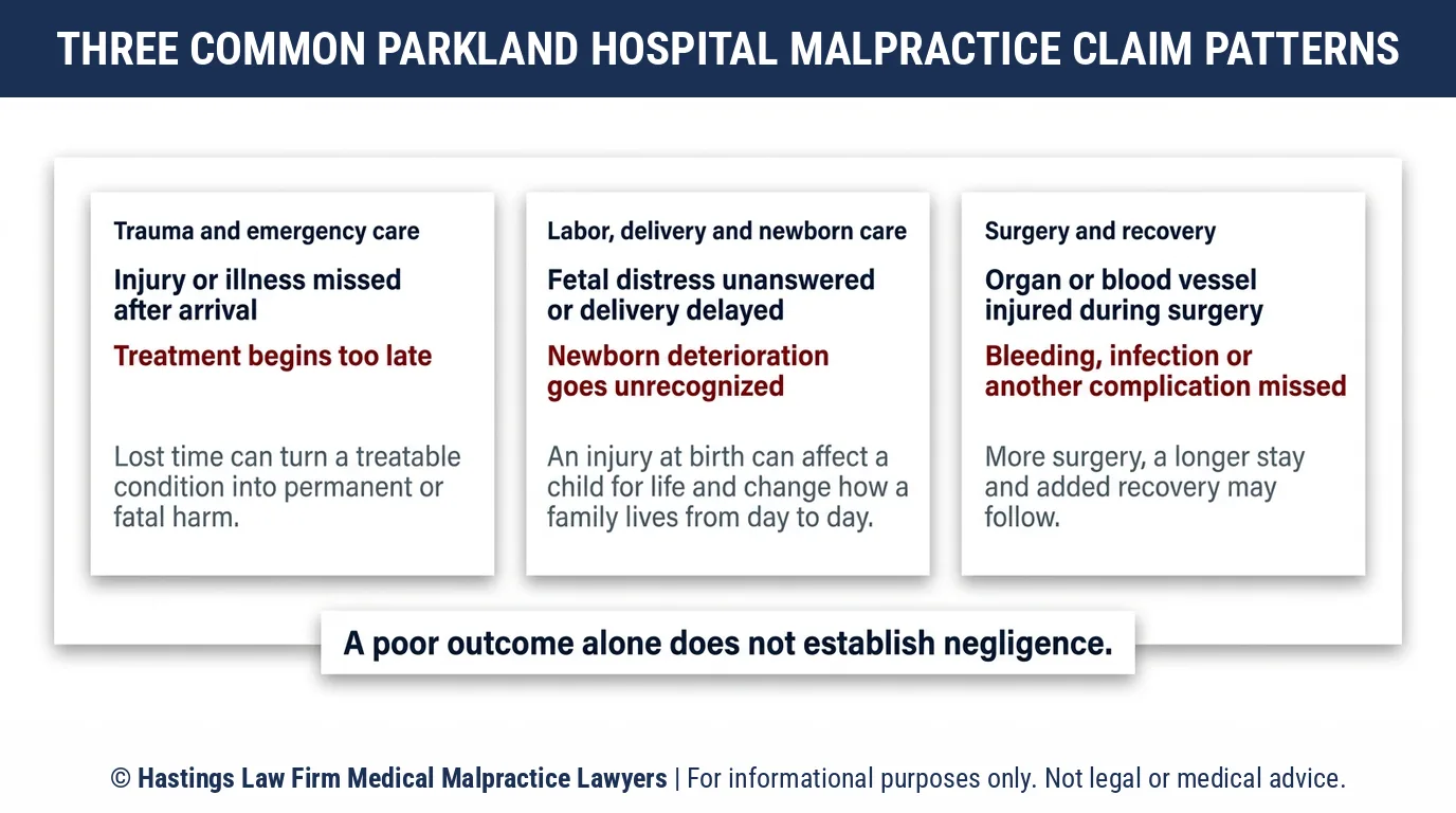 What kinds of Parkland Hospital injury cases does a hospital negligence lawyer in Dallas take on.