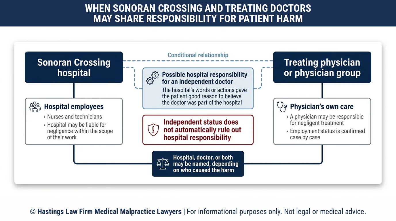¿Debería demandar a HonorHealth Sonoran Crossing Medical Center o a mi médico después de que un abogado especialista en negligencia médica de hospitales revise mi expediente?.